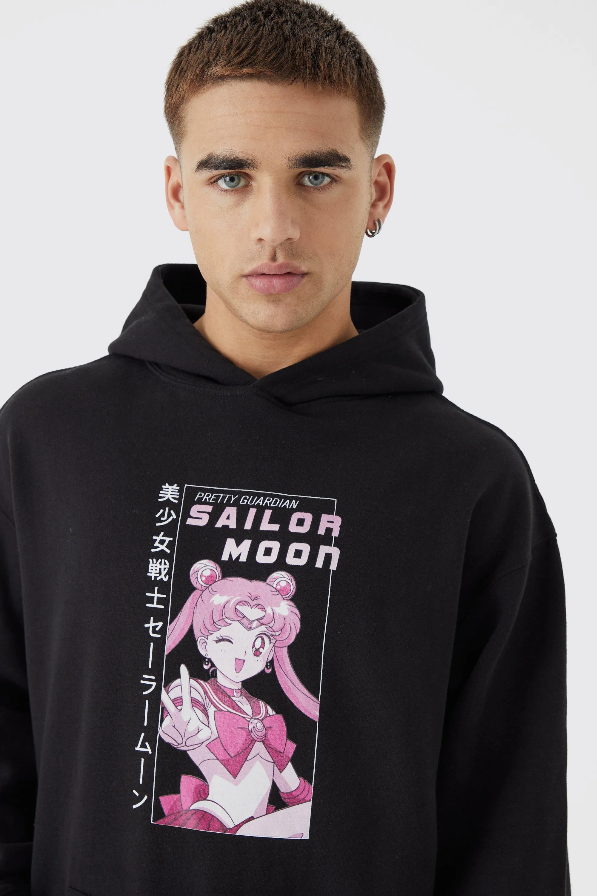 Oversized Sailor Moon Anime License Hoodie | boohooMAN UK