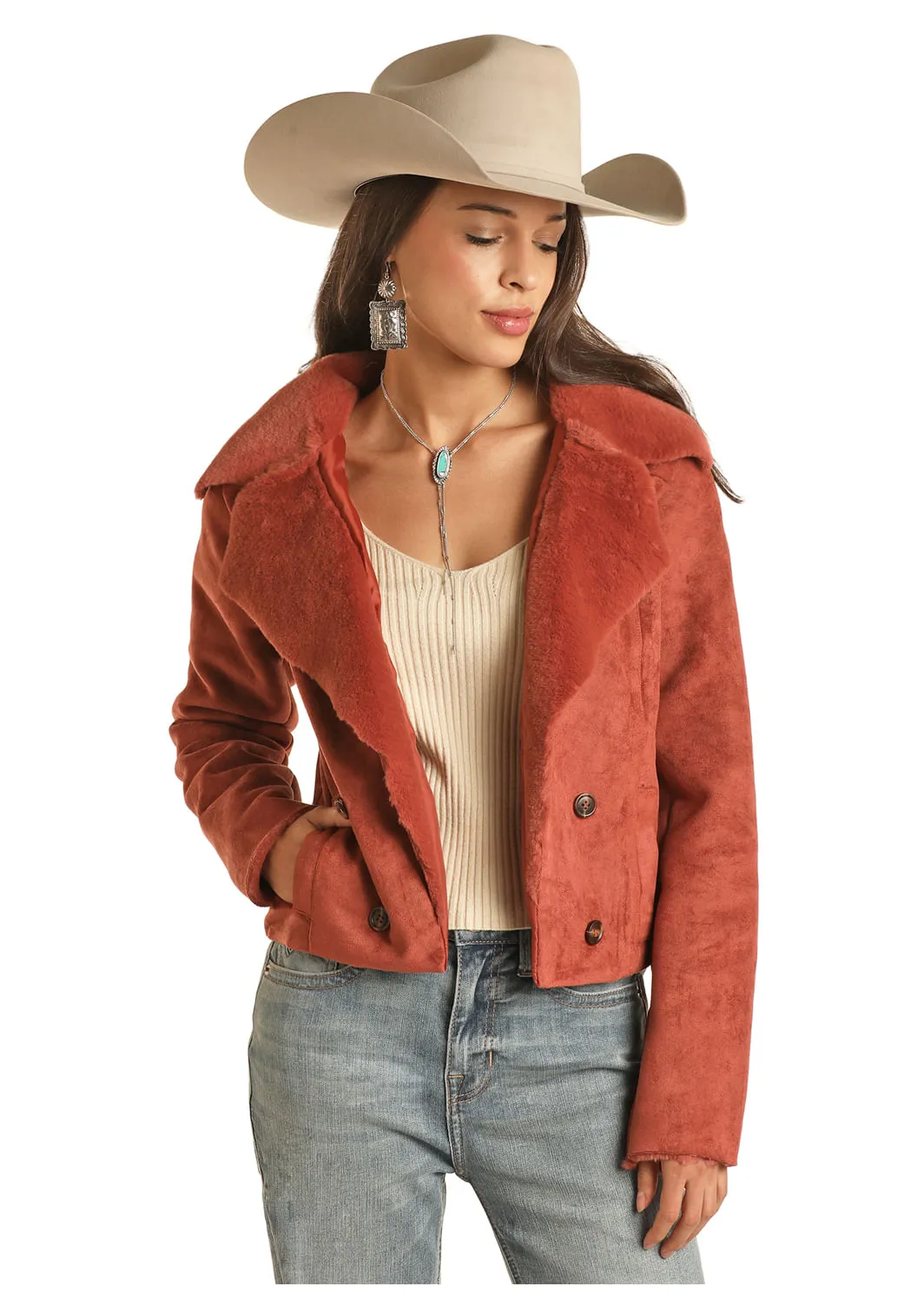 Panhandle Slim Womens Faux Fur Rust Jacket