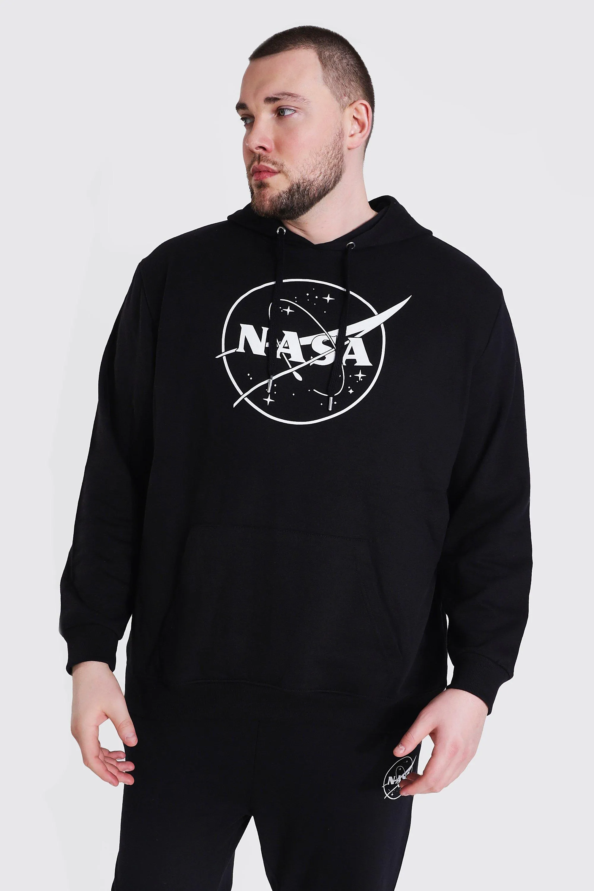 Plus Size Nasa Logo License Hoodie | boohooMAN UK