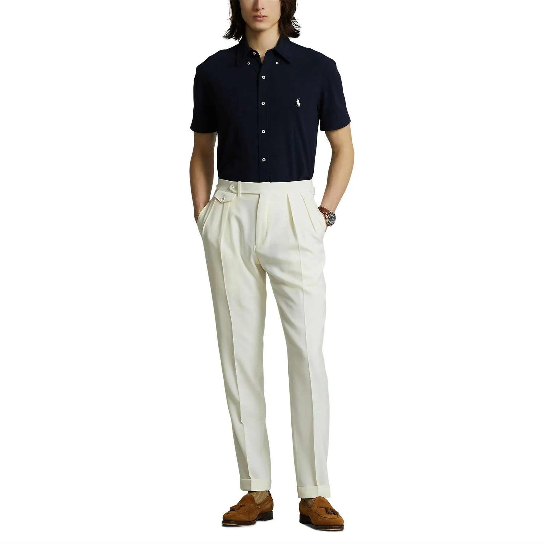 Polo Golf Button Down Cotton Pique Shirt Aviator Navy - SS24