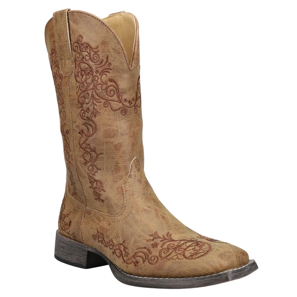 Riley Scroll Embroidered Snip Toe Cowboy Boots