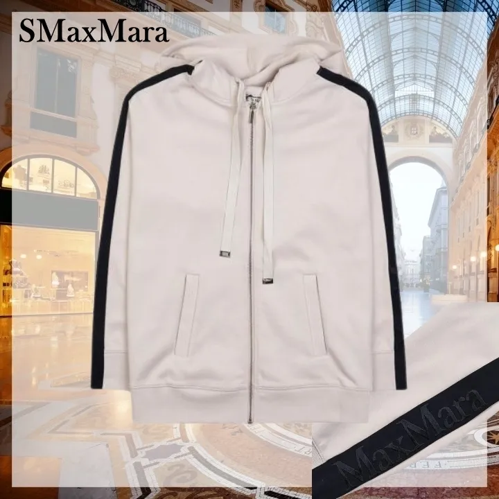 S Max Mara  |Long Sleeves Plain Cotton Logo Hoodies & Sweatshirts