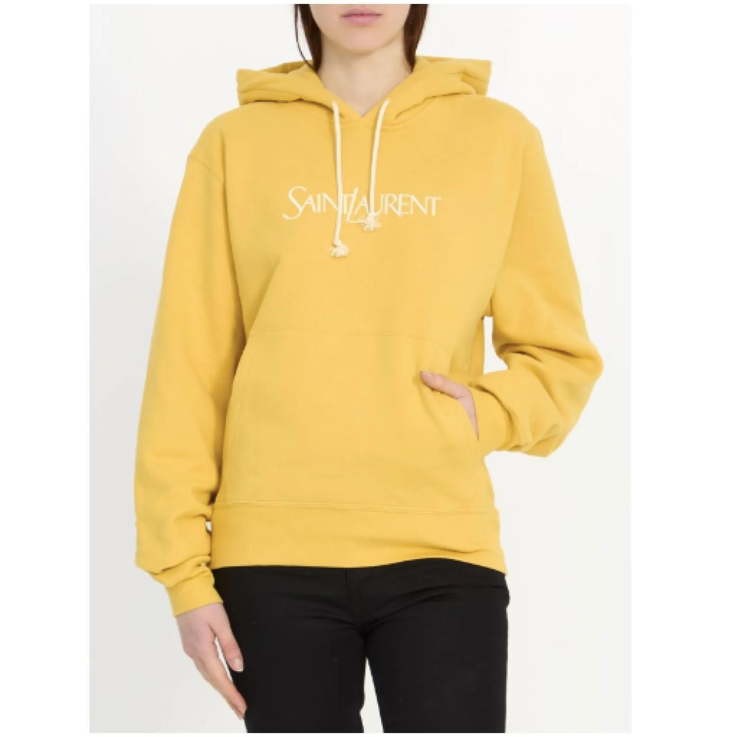 Saint Laurent  |Long Sleeves Cotton Oversized Logo Hoodies & Sweatshirts