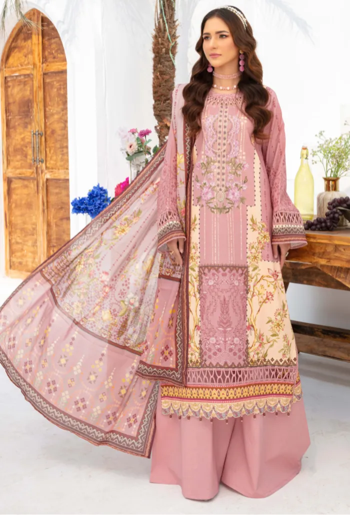 Saira Bano by Humdum Embroidered Lawn Unstitched 3Pc Suit D-01