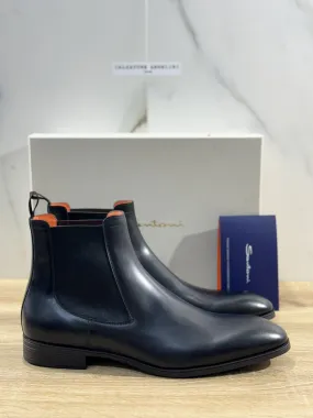 Santoni Stivaletto Uomo Chelsea Boot Pelle Nero Luxury Men Boot Santon