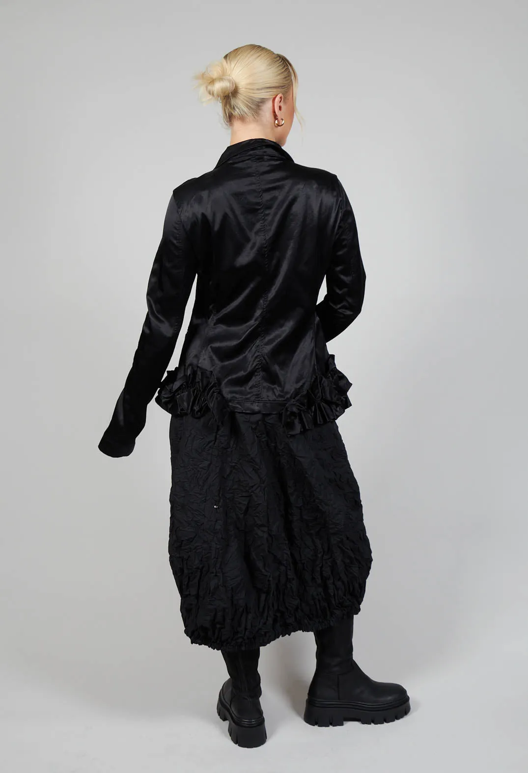 Satin Jacket with Ruffle Detail in Black