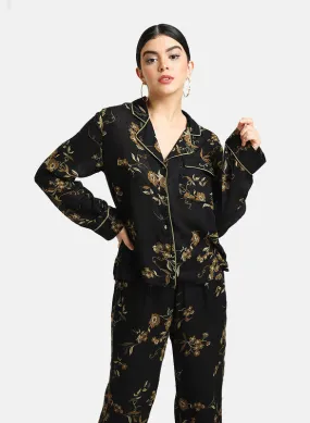 Set Of Floral Print Lounge Set With Contrast Piping Detail