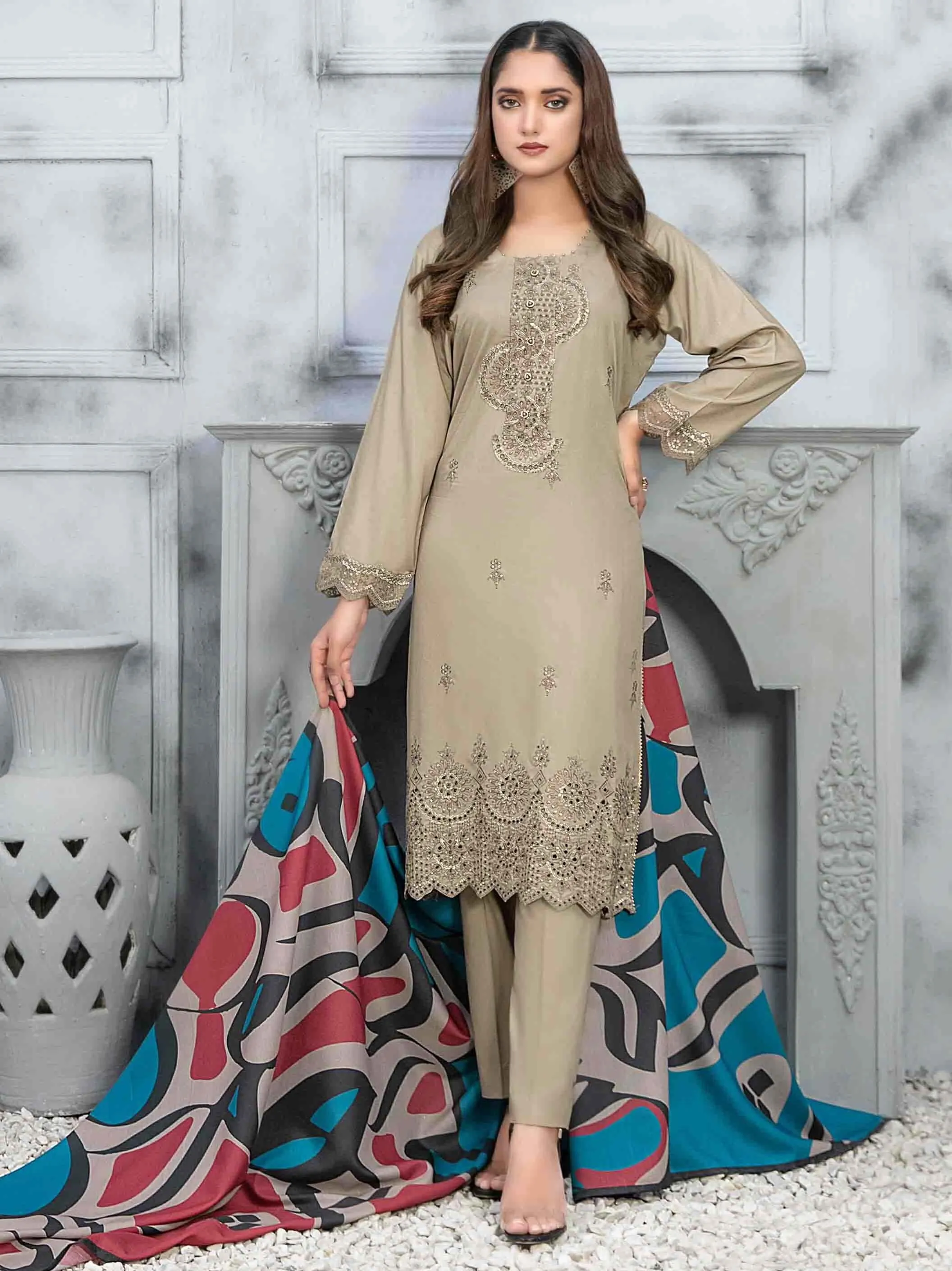 Tawakkal Fabrics Dastaan Unstitched Embroidered Staple 3Pc Suit D-9856