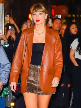 Taylor Swift Brown Leather Blazer - New American Jackets