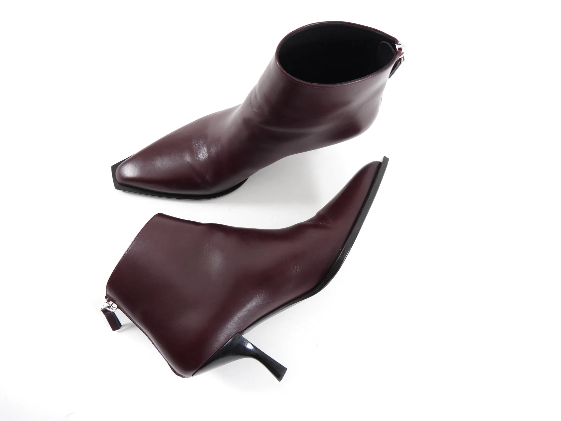 The Row Dark Bordeaux Leather Coco Ankle Boot - 37