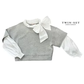 TWIN-SET  |Sweat Boat Neck Long Sleeves Plain Cotton