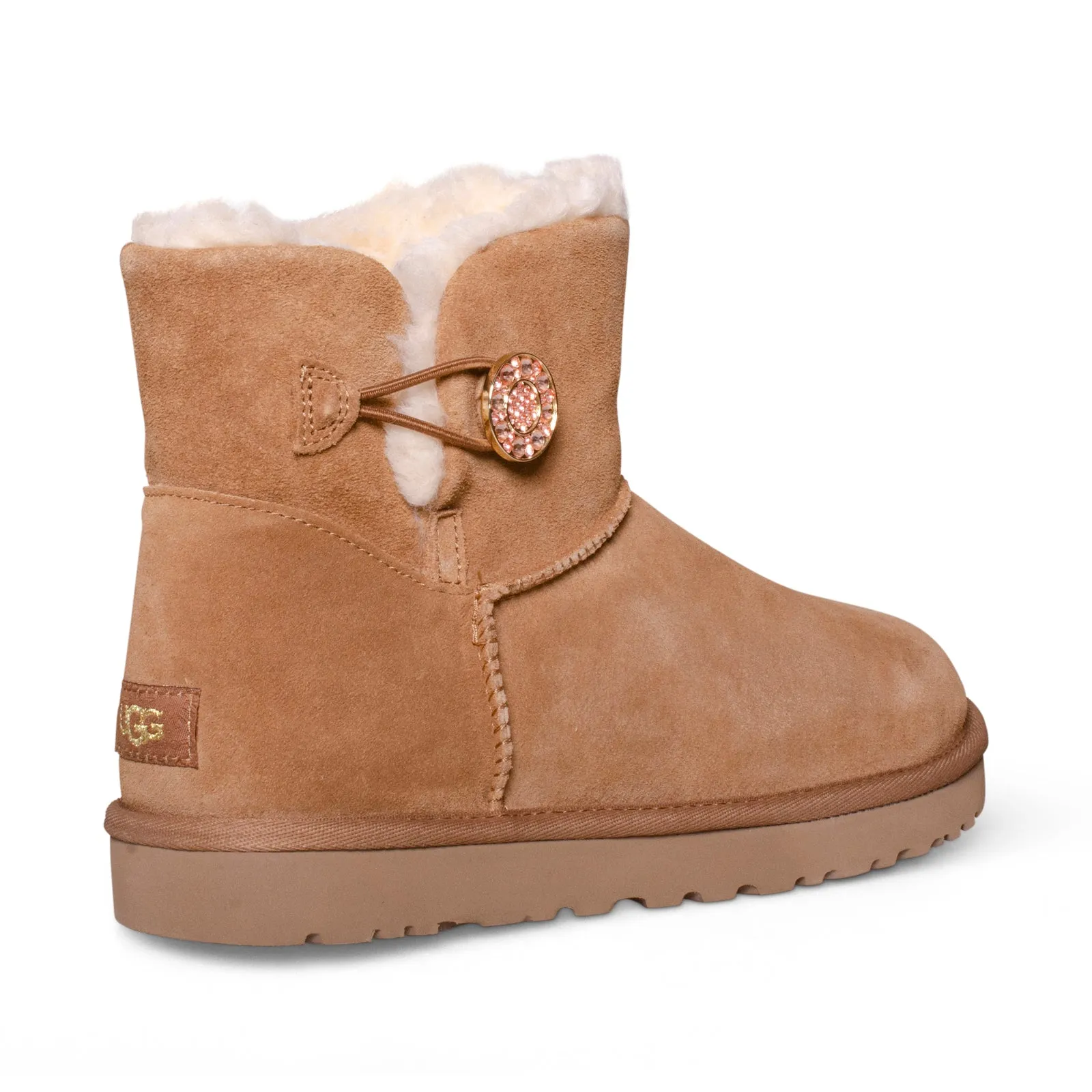 UGG Mini Bailey Button Crystals Chestnut Boots - Women's