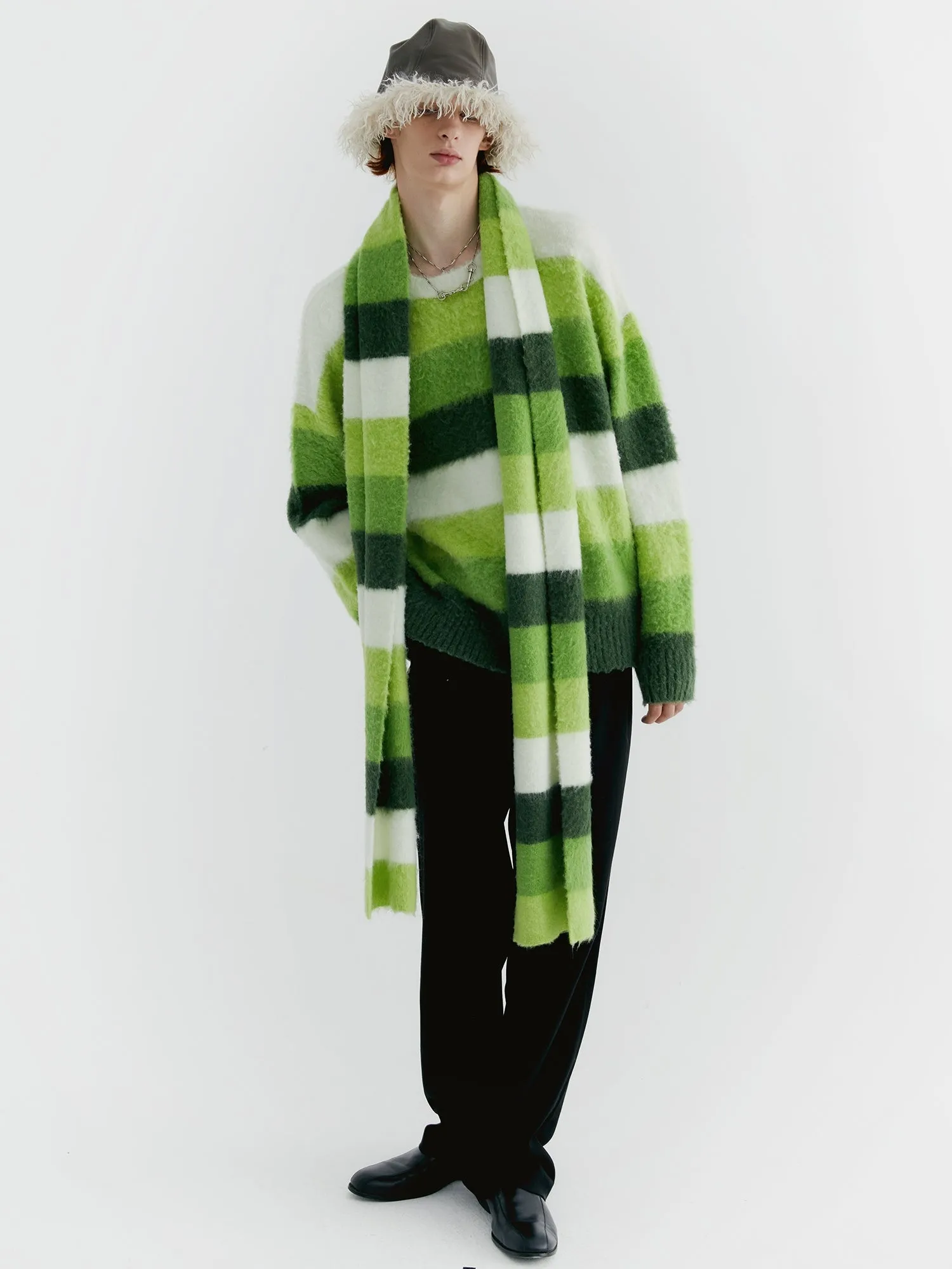 Unisex Border Casual Knit Sweater＆Muffler