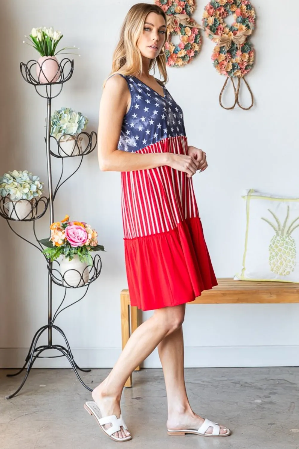 US Flag Theme Contrast Tank Dress