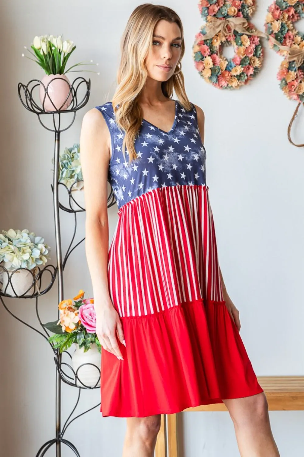 US Flag Theme Contrast Tank Dress