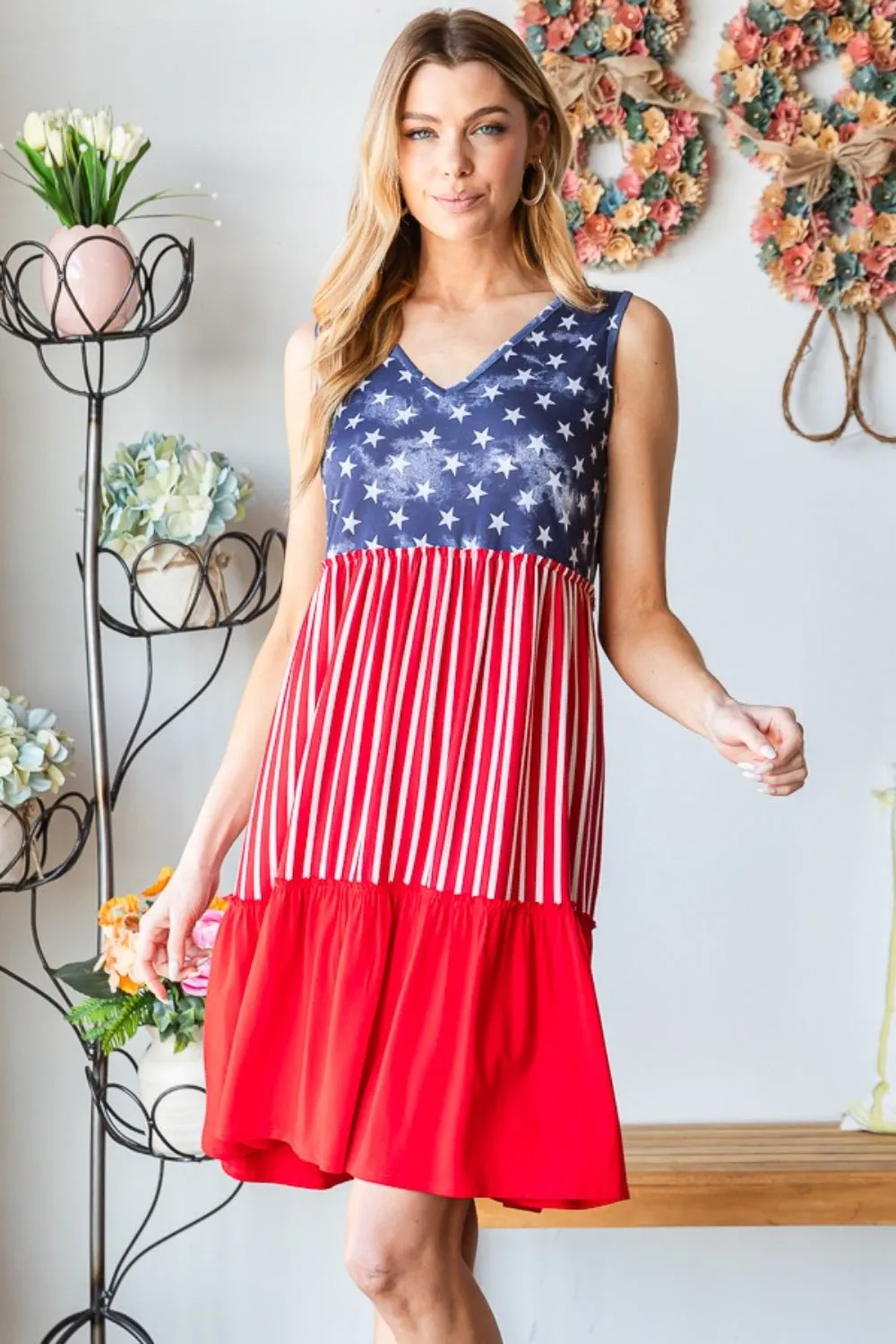 US Flag Theme Contrast Tank Dress