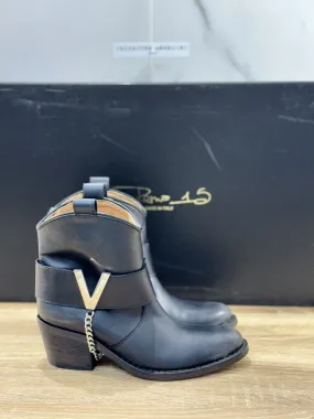 Via Roma 15 Stivale Texano Donna Pelle Nero Luxury Boot Woman 37