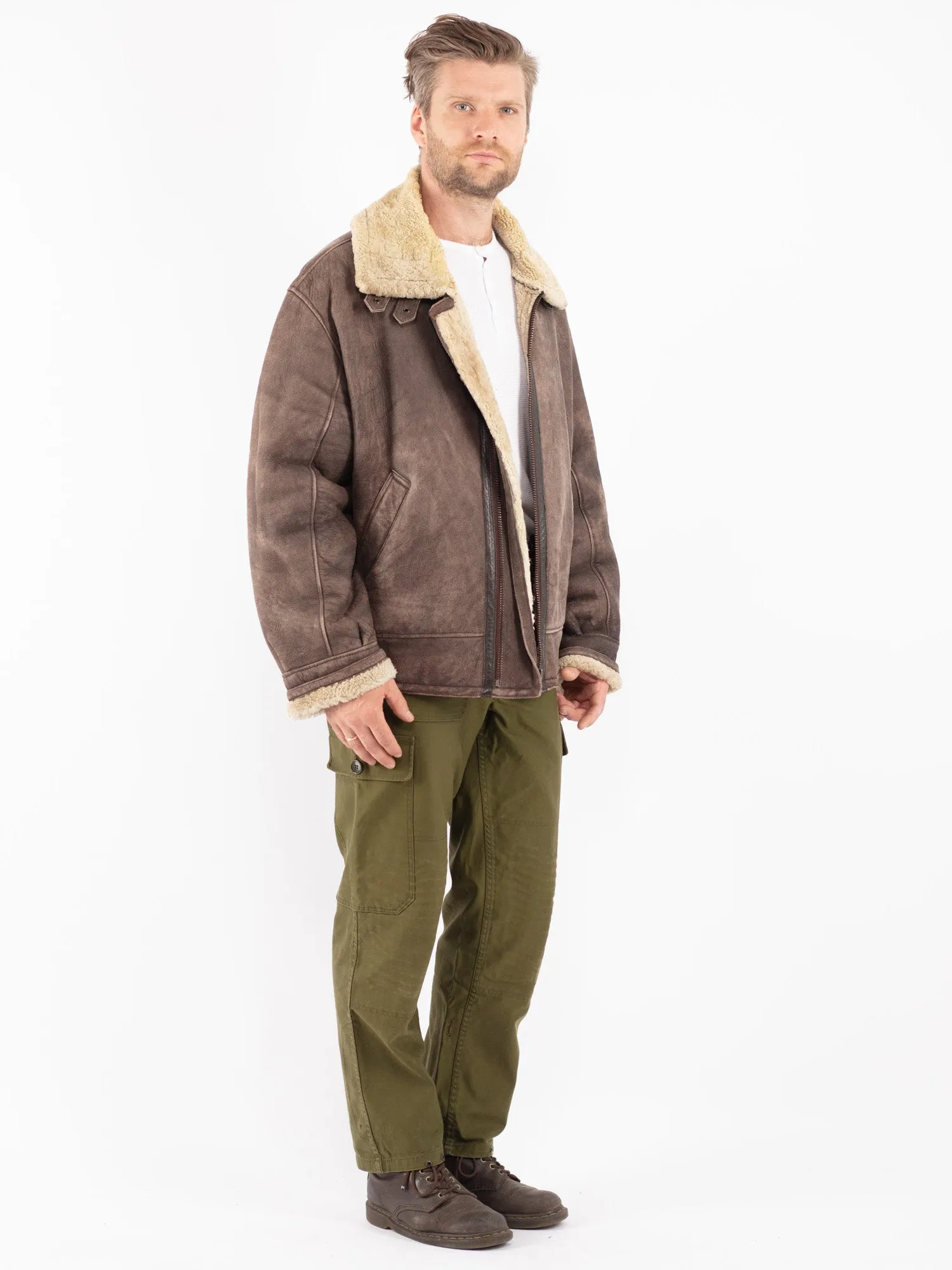 Vintage 80's Men Shearling Jacket in Brown