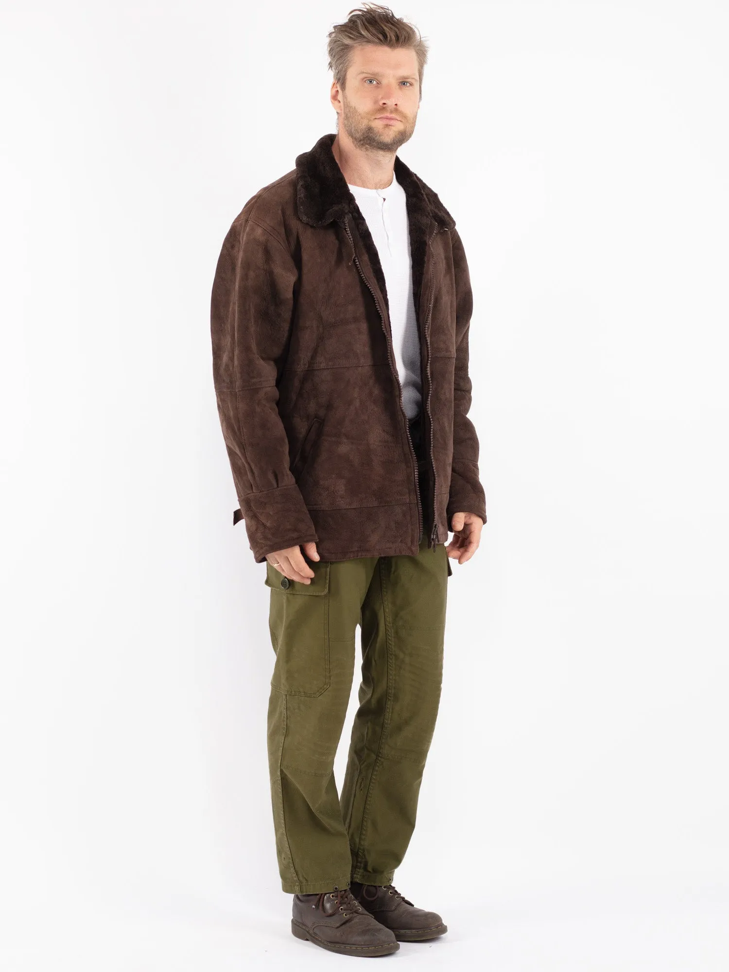 Vintage 90's Men Sheepskin Jacket in Brown