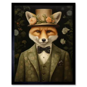 Wall Art & Pictures | Wall Art Print Fox in Floral Victorian Suit and Top Hat Surrealism Artwork Green Orange Woodland Gentl