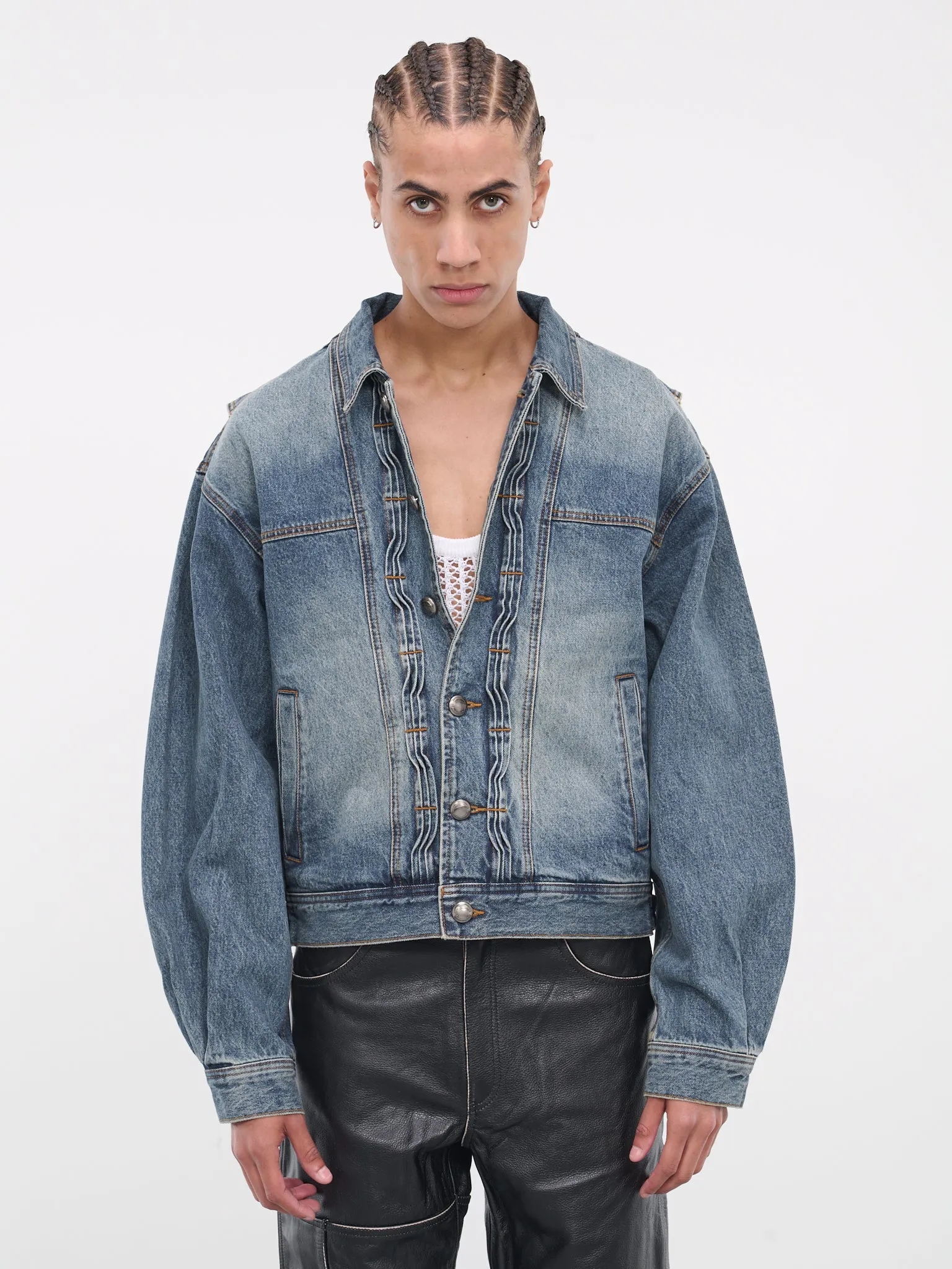 Wave Denim Bomber Jacket (AWA570M-WASHED-BLUE)