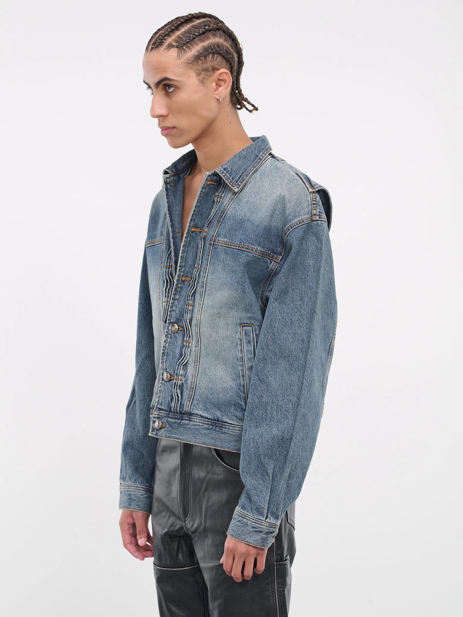 Wave Denim Bomber Jacket (AWA570M-WASHED-BLUE)