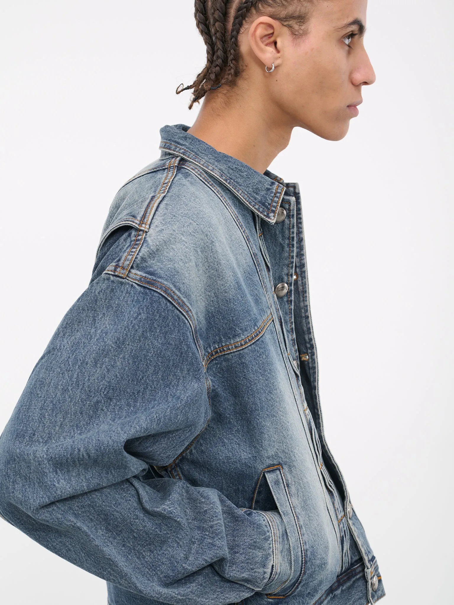 Wave Denim Bomber Jacket (AWA570M-WASHED-BLUE)