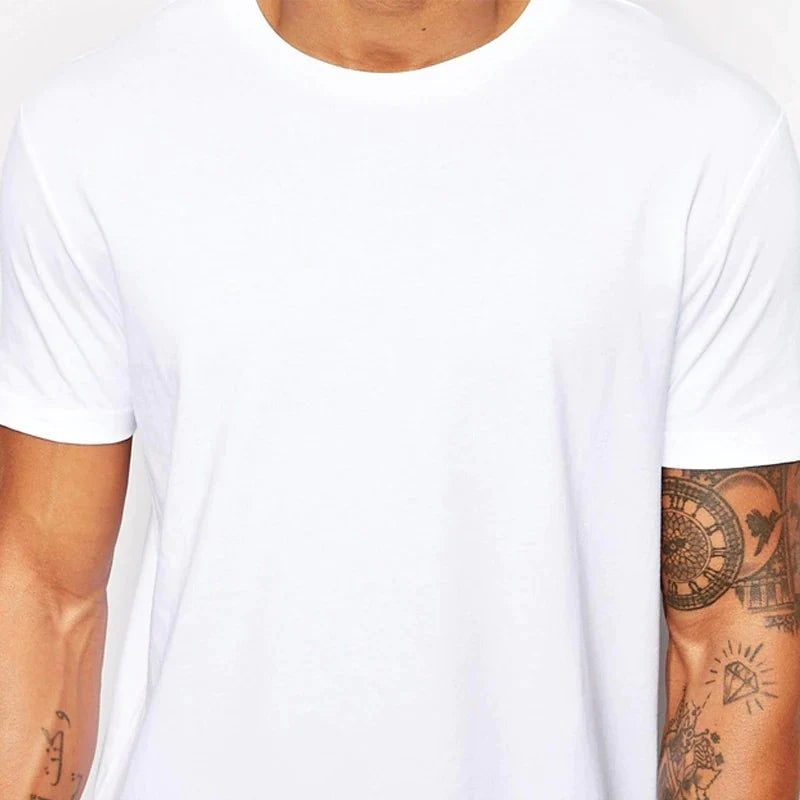 White Casual Long Size Men's Hip Hop Streetwear Longline T-Shirt