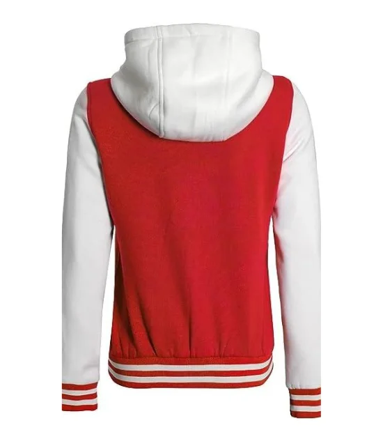 Women's Letterman Red and White Varsity Jacket With Hood