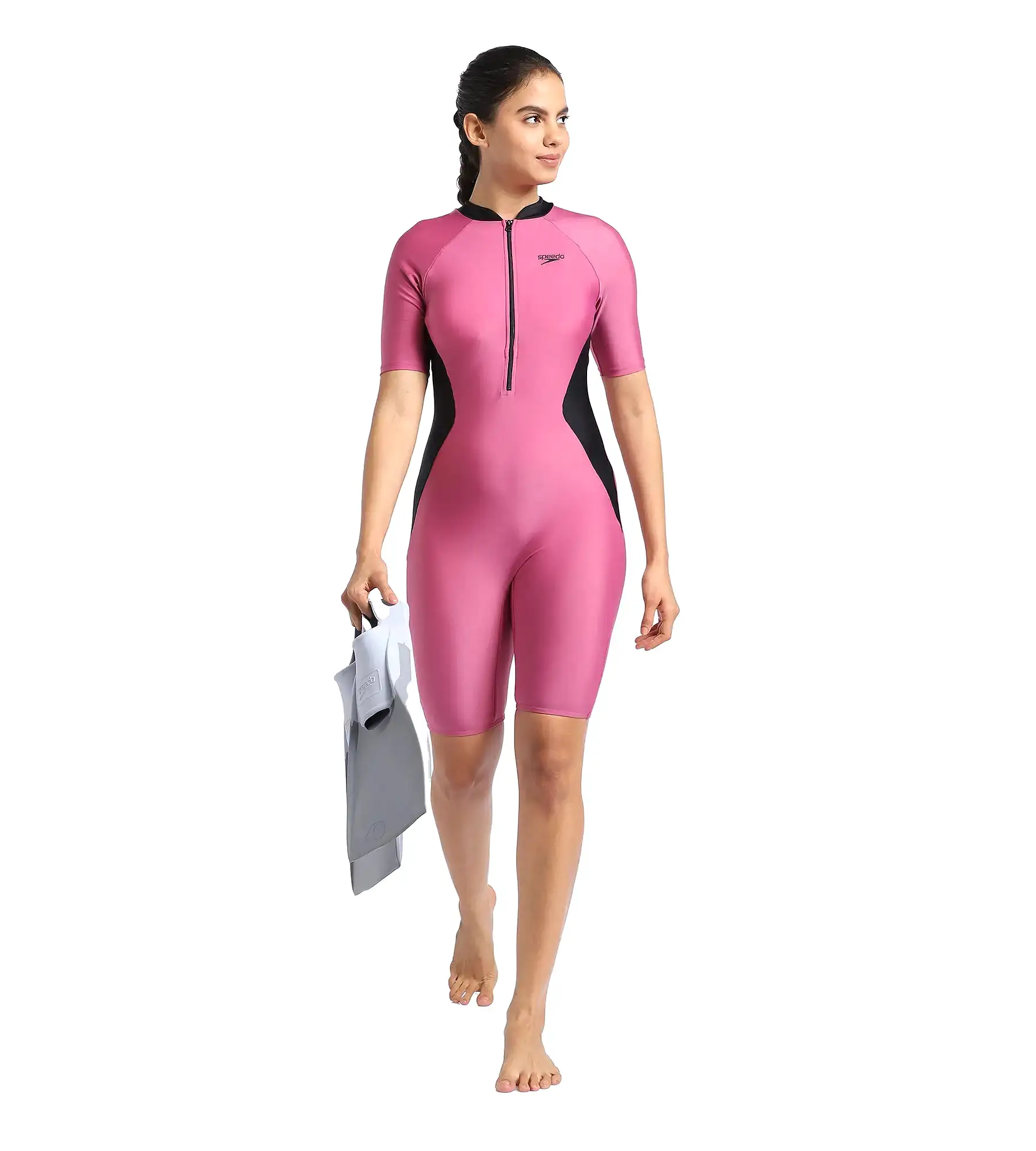 Women's Essential Panel Kneesuit Swimwear  - Hotmauve  &  Black