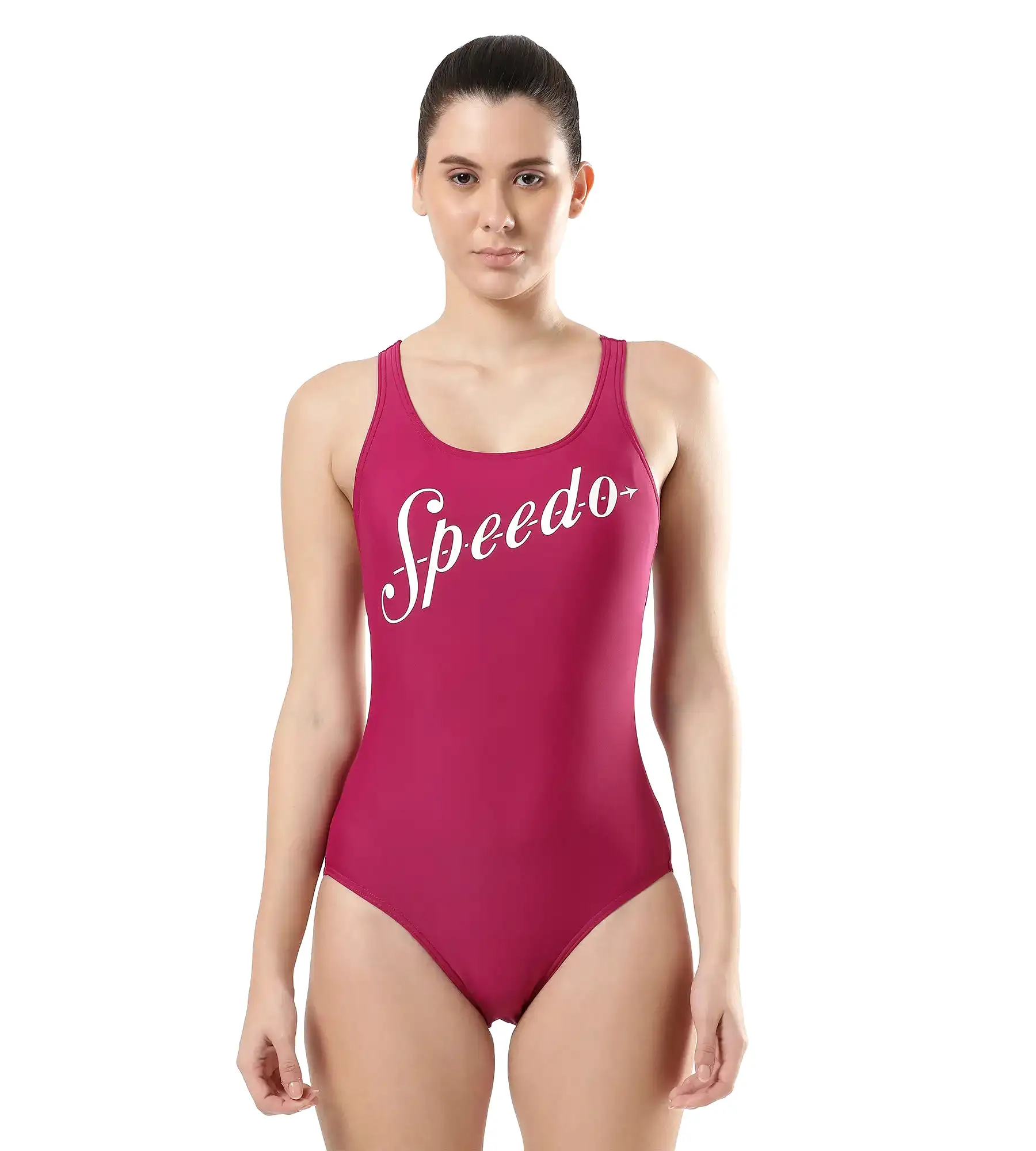 Women's Heritage Logo Racerback One Piece Swimwear - Berry & White