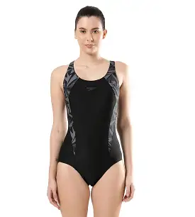 Women's Hyperboom Splice Racerback One Piece Swimwear - Black  &  Oxid Grey