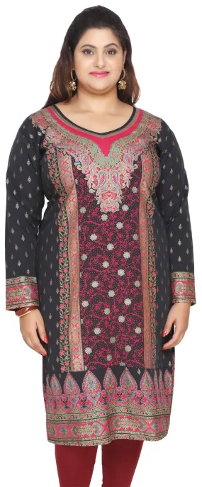 Womens Indian Tunics Kurti Long Plus Size Apparel (Black)