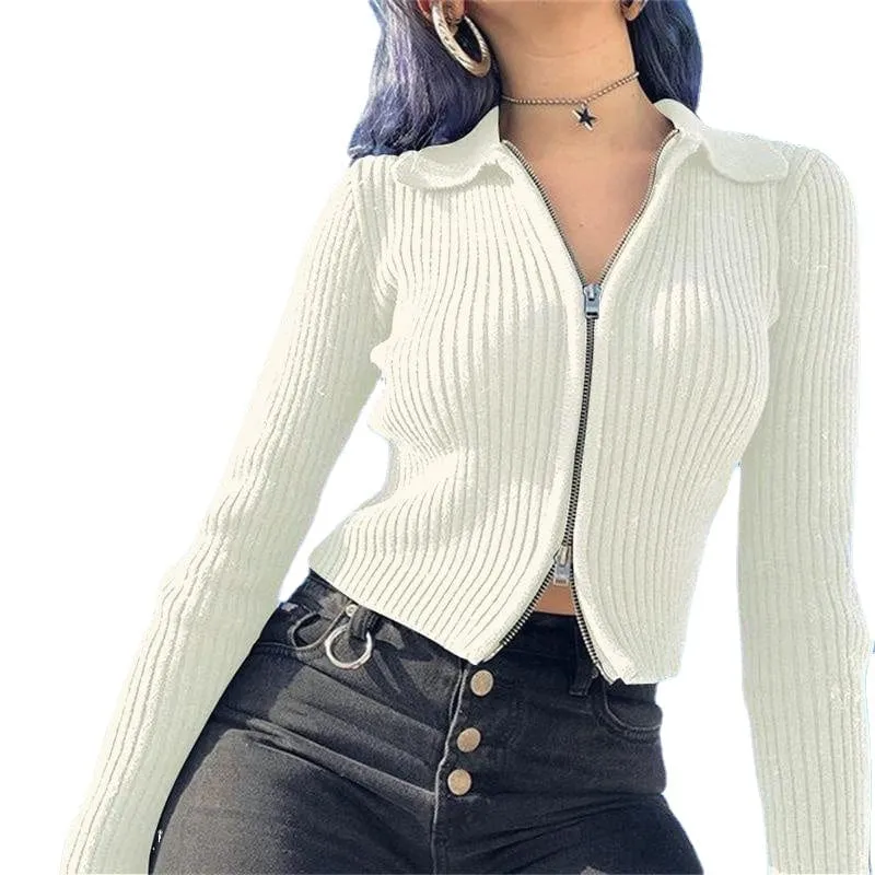 Women's Turn-down Collar Knitted Short Jackets