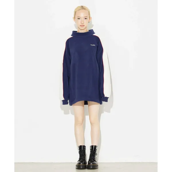 X-girl  |Unisex Street Style Bi-color Plain Oversized Logo Tunics