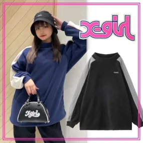 X-girl  |Unisex Street Style Bi-color Plain Oversized Logo Tunics