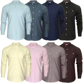 Xact Mens Grandad Collar Nehru Oxford Shirt 'Gustus' Long Sleeved - Slim Fit