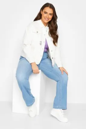 YOURS Curve White Distressed Western Denim Jacket